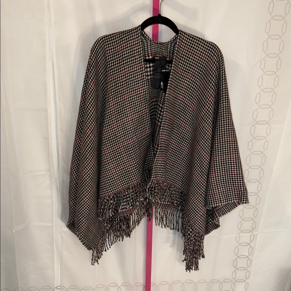 Maje Houndstooth Wool Fringe Cape‎